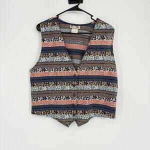 Vintage Chorus Line Striped Boho Hippie Y2K Button Down Vest Size Large